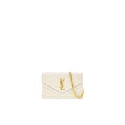 Cassandre Leren Crème Tas met Ketting Saint Laurent , Gray , Dames