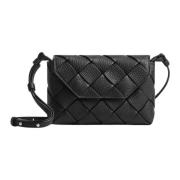 Schoudertas van zwart geweven leer Bottega Veneta , Black , Heren