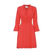 Smock Taille Rode Jurk American Dreams , Red , Dames