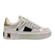 Witte en Gouden Sneaker met Logo Belettering Icon Denim , White , Dame...