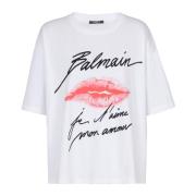 T-shirt met kusprint en korte mouwen Balmain , White , Dames