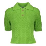 Geribbelde Gebreide Poloshirt LOW Classic , Green , Dames