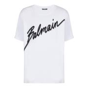 T-shirt met flock Letter logo Balmain , White , Heren