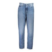 Denim Mom Jeans Blauw Gewassen Logo Calvin Klein , Blue , Dames