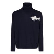 Haai Intarsia Wol Crewneck Sweater Paul & Shark , Blue , Heren