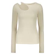 Geribbeld Cut-out Jersey Top LOW Classic , Beige , Dames