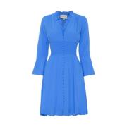 Korte Hemelsblauwe Jurk met Smock Taille American Dreams , Blue , Dame...