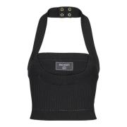 Geribbelde gebreide halternek top Balmain , Black , Dames