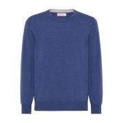 Blauwe Cashmere Crew Neck Sweater Brunello Cucinelli , Blue , Heren