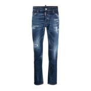 Slim Fit Jeans met Logo Patch Dsquared2 , Blue , Heren