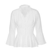 Witte Smocked Top met 3/4 Mouwen American Dreams , White , Dames