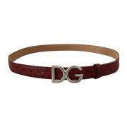 Luxe Bordeaux Leren Riem met DG Logo Gesp Dolce & Gabbana , Red , Here...