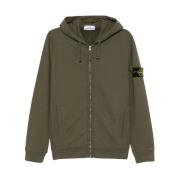 Geborsteld katoenen fleece volledige rits hoodie Stone Island , Green ...