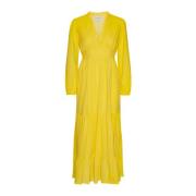 Effen Katoen Geel Lange Jurk American Dreams , Yellow , Dames