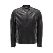 Klassieke Zwarte V Racer Leren Jas Belstaff , Black , Heren