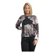 Didem Blouse met Plooien en 3/4 Mouwen - Zwart met Print 2-Biz , Gray ...