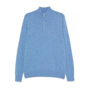 Blauwe Wollen Trui Halve Rits Tommy Hilfiger , Blue , Heren