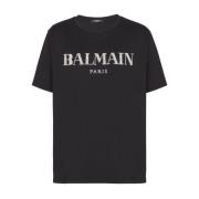 Zwart Katoenen Jersey Logo Versierd T-shirt Balmain , Black , Heren