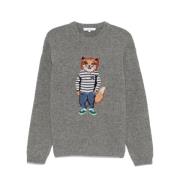 Intarsia Dressed Fox Wollen Trui Navy Maison Kitsuné , Gray , Heren