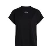 Zwart T-Shirt WIT Logo Karl Lagerfeld , Black , Dames