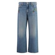 Contrast Gestikte Enkel Jeans Mother , Blue , Dames