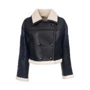 Eco Shearling Jas met Geborduurde Mouwen Ermanno Scervino , Black , Da...