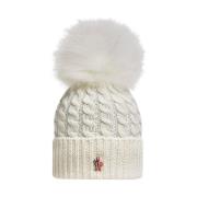 Witte Wol Pom Pom Hoed Moncler , White , Dames