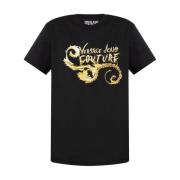 Zwart Grafisch Print T-shirt met Ronde Hals Versace Jeans Couture , Bl...