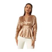 Gouden zijdeachtige blouse met decoratieve knopen Acler , Beige , Dame...