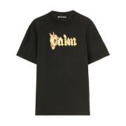 Zwart Logo Print Crew Neck T-shirt Palm Angels , Black , Heren