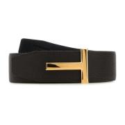 Klassieke Zwarte Leren Riem Tom Ford , Black , Heren