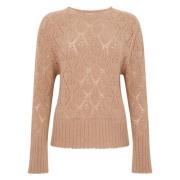 Geperforeerde Cashmere Trui in Beige Tabaroni Cashmere , Beige , Dames