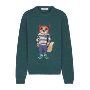 Foxy Inzet Wollen Trui Maison Kitsuné , Green , Heren