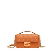 Bruine Handtas met 3D Textuur en FF Sluiting Fendi , Brown , Dames