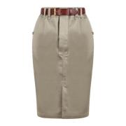 Katoenen Gabardine Pencil Rok met Knopen Saint Laurent , Beige , Dames