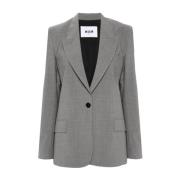 Grijze Wollen Jas Slub Textuur Msgm , Gray , Dames