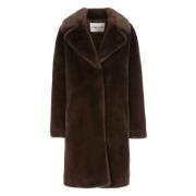 Bruine Faux Fur Peak Lapel Jas Stand Studio , Brown , Dames