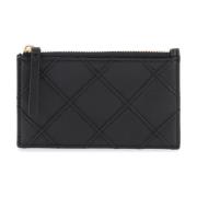 Gestikt Leren Kaarthouder Tory Burch , Black , Dames