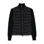 Zwarte Gewatteerde Wol en Nylon Jas Moncler , Black , Dames