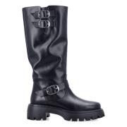 Zwarte Gesloten Leren Moto Laars Stuart Weitzman , Black , Dames