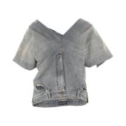 Denim Top met Trompe-l’œil Design Balenciaga , Blue , Dames