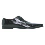 Croc Embossed Derby Veterschoenen Dolce & Gabbana , Black , Heren