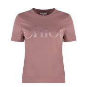 Velvet logo crew-neck T-shirt Chloé , Pink , Dames