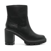 Zwarte leren blokhak laarzen Timberland , Black , Dames