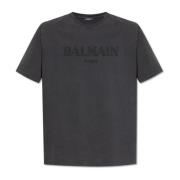 T-shirt met geborduurd logo Balmain , Gray , Heren