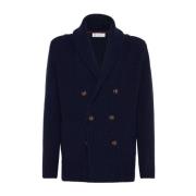 Blauwe Dubbel-Breasted Cardigan Sweater Brunello Cucinelli , Blue , He...