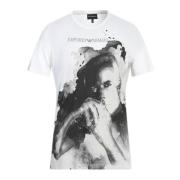 Katoenen T-shirt met korte mouwen en print Emporio Armani , White , Da...