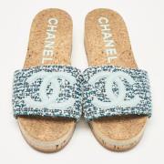 Pre-owned Fabric flats Chanel Vintage , Blue , Dames