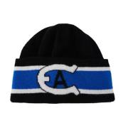 Zwarte Logo Beanie van Maagdelijke Wol Emporio Armani , Black , Heren