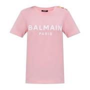 T-shirt met bedrukt logo Balmain , Pink , Dames